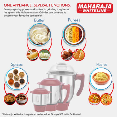 Maharaja Whiteline Duramaxx 750W Mixer Grinder, 3 Jars, White & Red