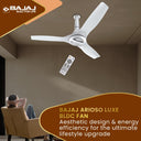 Bajaj Arioso Luxe 48 BLDC Ceiling Fan - BEE 5-Star Rated, Aerodynamic Blades, RF Remote, 2-Year Warranty (White & Silver) 