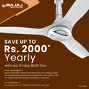 Bajaj Arioso Luxe 48 BLDC Ceiling Fan - BEE 5-Star Rated, Aerodynamic Blades, RF Remote, 2-Year Warranty (White & Silver) 