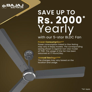 Bajaj Classico Sleek Plus 1200mm BLDC Ceiling Fan - BEE 5-Star Rated, RF Remote, 2-Yr Warranty – Coal Grey