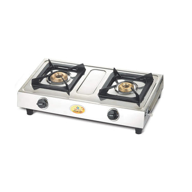 Bajaj Popular Eco 2-Burner Gas Stove - ISI Certified, Stainless Steel, Silver & Black