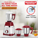 Maharaja Whiteline Duramaxx 750W Mixer Grinder, 3 Jars, White & Red