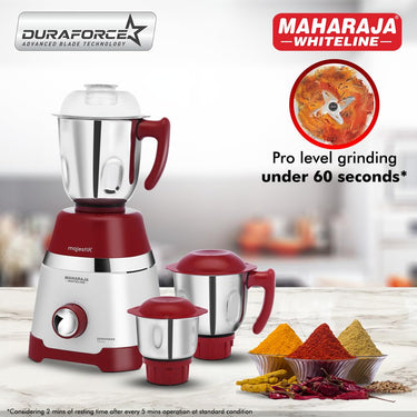 Maharaja Whiteline Duramaxx 750W Mixer Grinder, 3 Jars, White & Red