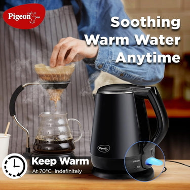 Pigeon Spark 1.2L Double-Walled Kettle - Stainless Steel Interior, Cool Touch, Keep Warm Feature (Black, 1500W)