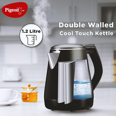 Pigeon Spark 1.2L Double-Walled Kettle - Stainless Steel Interior, Cool Touch, Keep Warm Feature (Black, 1500W)