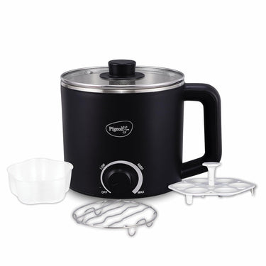 Pigeon Swift Multi-Cook Kettle 1.5L with Egg Rack, Auto Shut-off, Glass Lid – Black