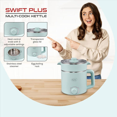 Pigeon Swift Plus Multi-Cook Kettle 1.5L with Steamer and Egg Rack – Blue - Stainless Steel Inner Wall