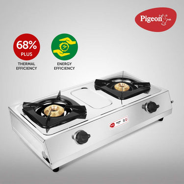 Pigeon by Stovekraft Favourite Maxima Stainless Steel 2 Burner Gas Stove, Manual Ignition, standard (Silver)